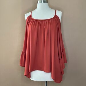 Veronica M Rust Orange Cold Shoulder Boho Blouse XS Ruffle Sleeve Flowy